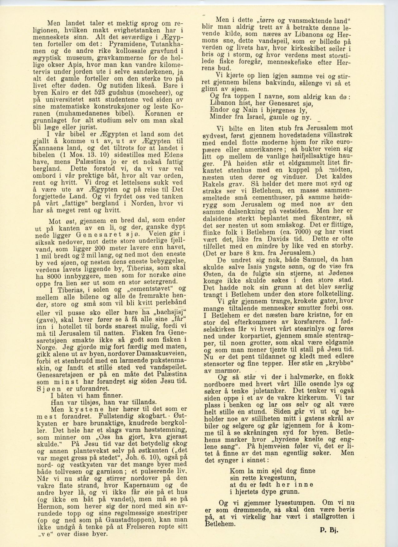 Til Palæestina av Peder Bjerkeseth, Modum Menighetsblad 1931, side 2